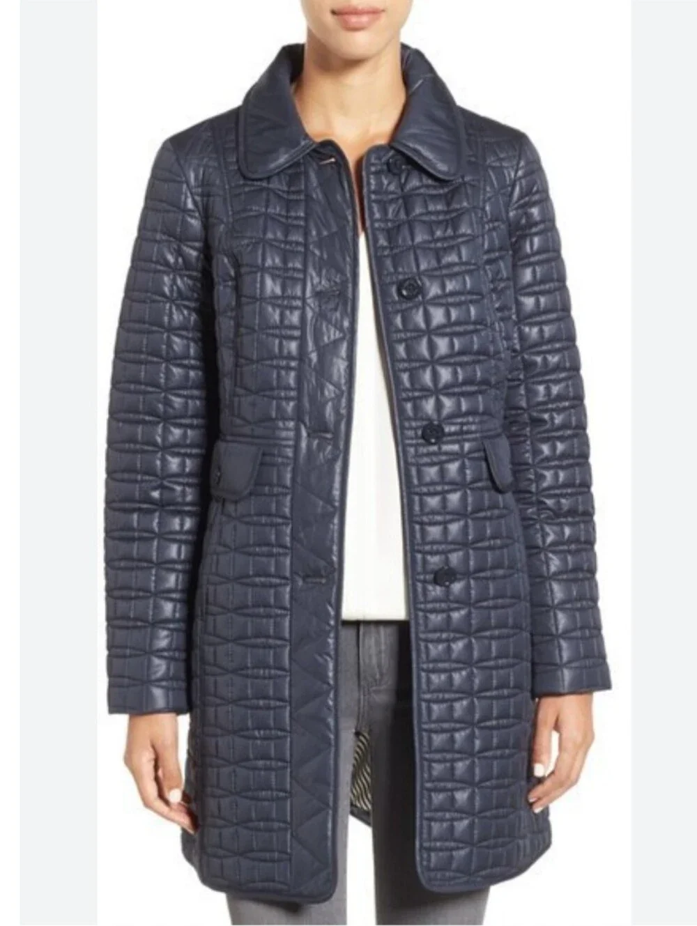 Kate Spade New York Water Resistant Quilted Coat Navy